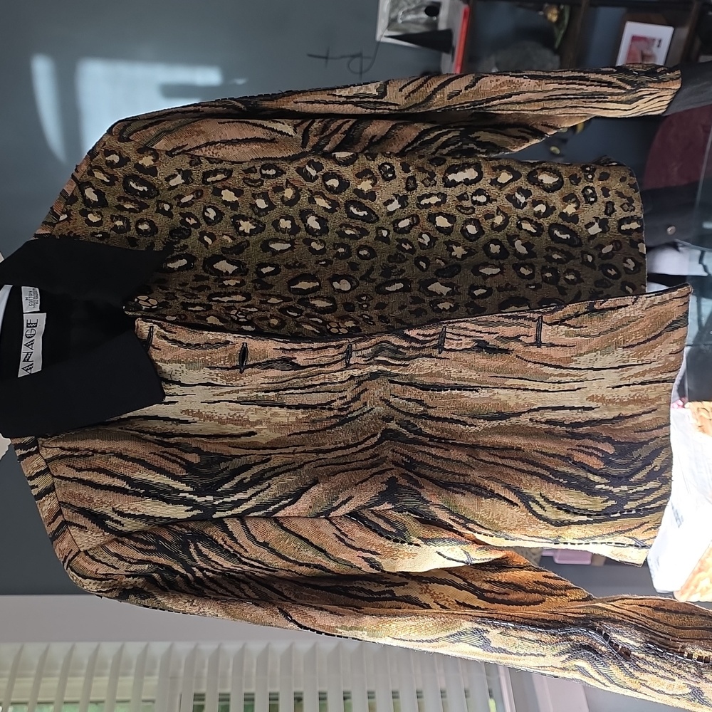 Anage Women's Animal Print Embroidery With Beads Blazer - Black and Brown